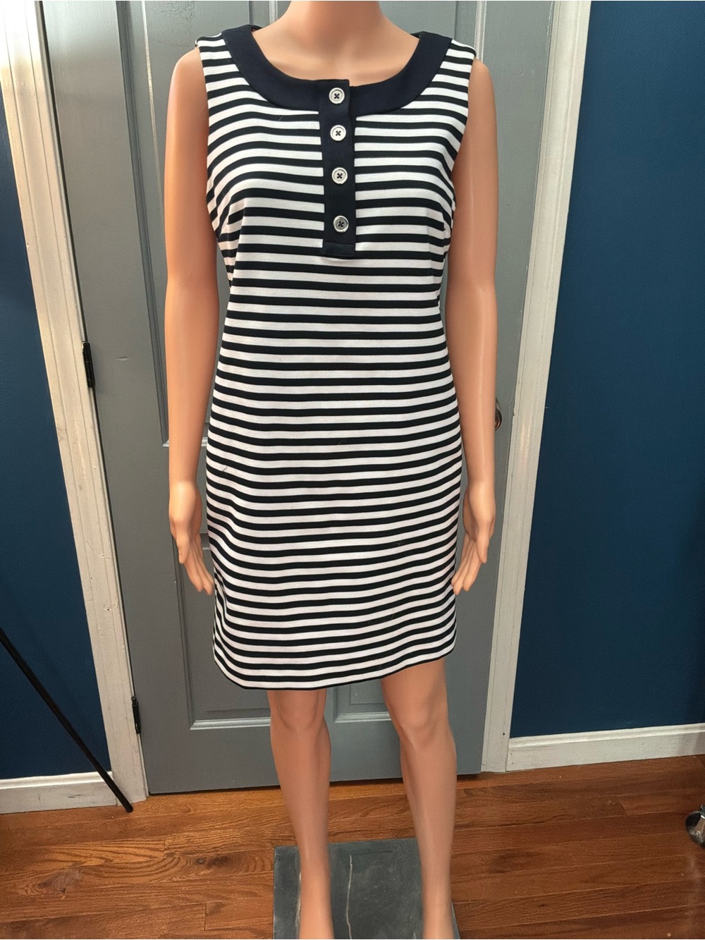 Premise Black and White Striped Sleeveless Shift Dress